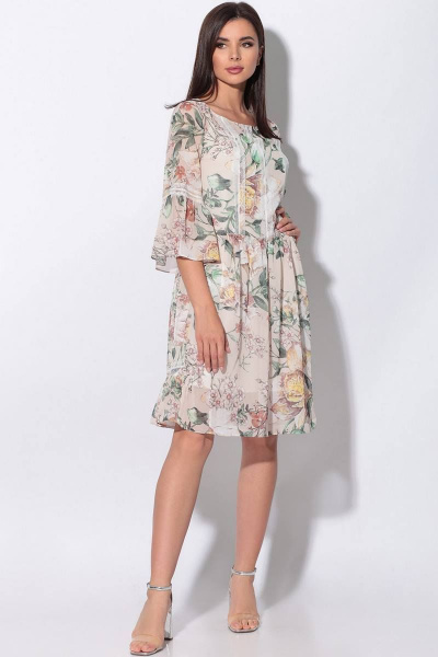 Платье LeNata 12081 цветы-на-бежевом - фото 2