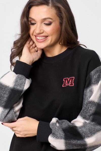 Платье повседневное прямого силуэта из трикотажа Michel chic 2159 черный-клетка - фото 3