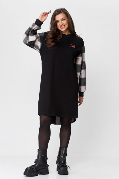 Платье повседневное прямого силуэта из трикотажа Michel chic 2159 черный-клетка - фото 5