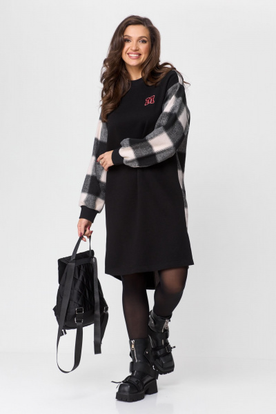 Платье повседневное прямого силуэта из трикотажа Michel chic 2159 черный-клетка - фото 4
