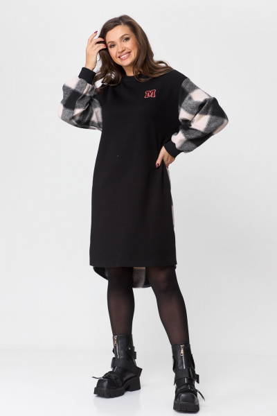 Платье повседневное прямого силуэта из трикотажа Michel chic 2159 черный-клетка - фото 1