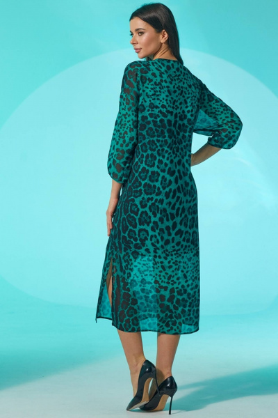 Платье свободного кроя из шифона с разрезами и сборкой Faufilure С1434 зеленый - фото 4