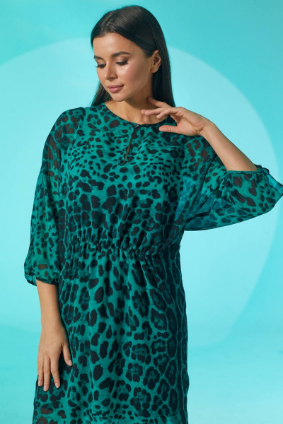 Платье свободного кроя из шифона с разрезами и сборкой Faufilure С1434 зеленый - фото 2