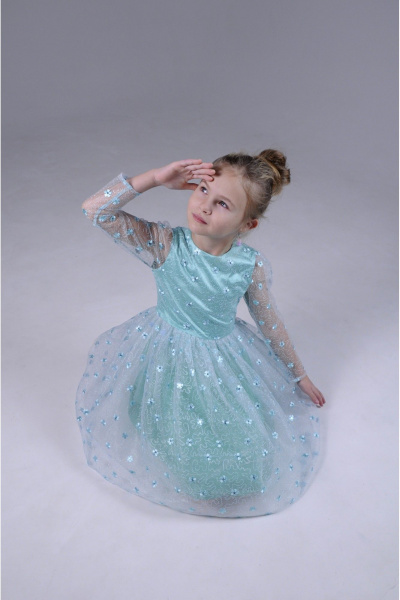 Платье нарядное для девочки, с кружевом и цветами, праздничное Tammi 1Т31-23/2 бирюзовый - фото 9