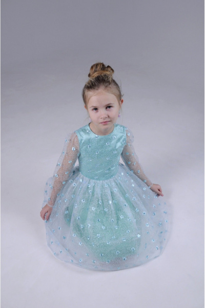 Платье нарядное для девочки, с кружевом и цветами, праздничное Tammi 1Т31-23/2 бирюзовый - фото 8