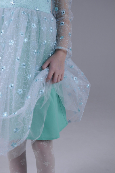 Платье нарядное для девочки, с кружевом и цветами, праздничное Tammi 1Т31-23/2 бирюзовый - фото 7