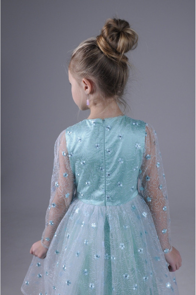 Платье нарядное для девочки, с кружевом и цветами, праздничное Tammi 1Т31-23/2 бирюзовый - фото 6