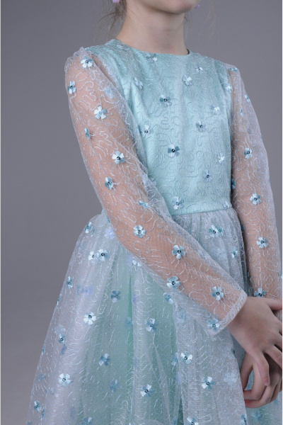 Платье нарядное для девочки, с кружевом и цветами, праздничное Tammi 1Т31-23/2 бирюзовый - фото 5