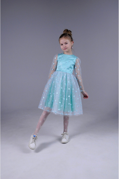 Платье нарядное для девочки, с кружевом и цветами, праздничное Tammi 1Т31-23/2 бирюзовый - фото 3
