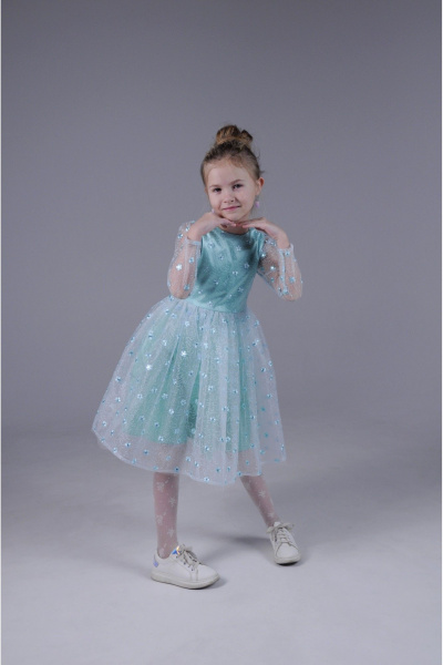 Платье нарядное для девочки, с кружевом и цветами, праздничное Tammi 1Т31-23/2 бирюзовый - фото 2
