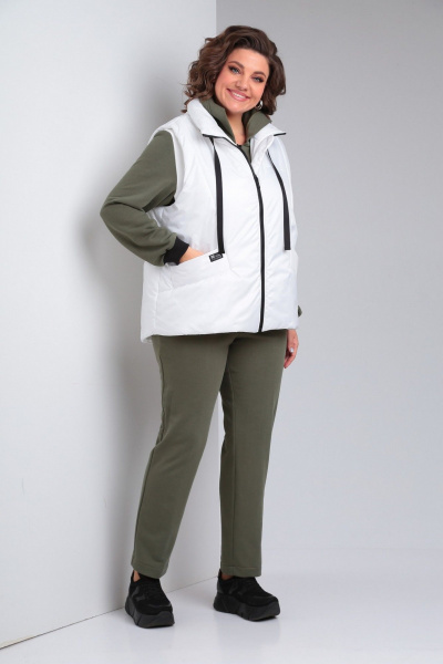 Брюки, жилет, худи Диомант 1940 олива-белый - фото 2