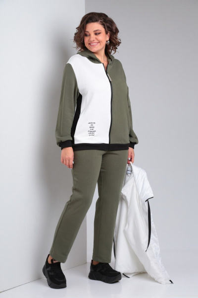 Брюки, жилет, худи Диомант 1940 олива-белый - фото 8