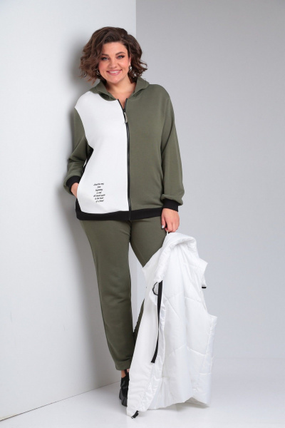 Брюки, жилет, худи Диомант 1940 олива-белый - фото 7