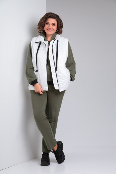 Брюки, жилет, худи Диомант 1940 олива-белый - фото 1