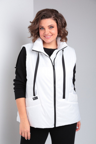 Теплый жилет на молнии с боковыми карманами и капюшоном Диомант 1941 белый - фото 1