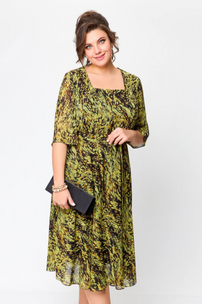 Платье Swallow 706 олива/бежево-черный_принт - фото 10