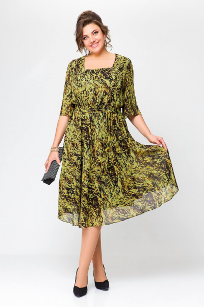 Платье Swallow 706 олива/бежево-черный_принт - фото 5