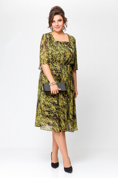 Платье Swallow 706 олива/бежево-черный_принт - фото 4