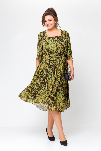 Платье Swallow 706 олива/бежево-черный_принт - фото 3