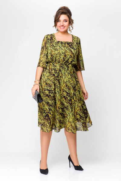 Платье Swallow 706 олива/бежево-черный_принт - фото 1