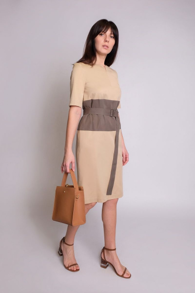 Бежевое летнее платье из текстиля для повседневных лугов BURVIN 6711-81 1 - фото 1