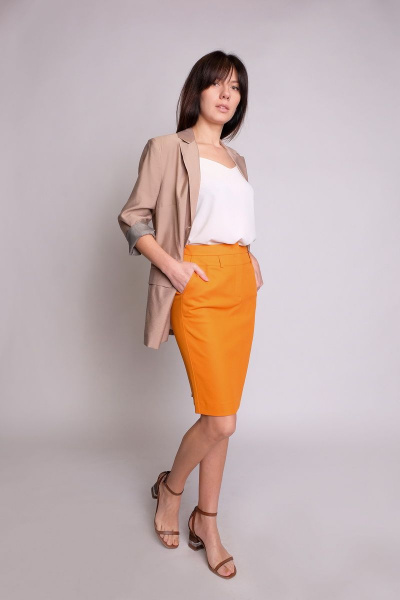 Оранжевая юбка из текстиля, нарядная, длиной 63 см BURVIN 6862-21 2 - фото 1