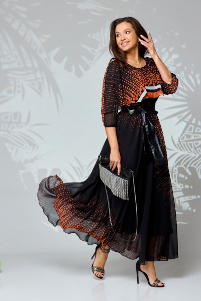 Платье Anastasia 1067.1 черный/оранжевый - фото 7
