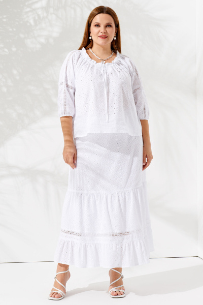 Белый комплект блузы и юбки из хлопка в стиле casual Панда 99510w белый - фото 1