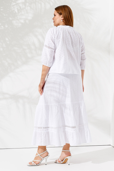 Белый комплект блузы и юбки из хлопка в стиле casual Панда 99510w белый - фото 2