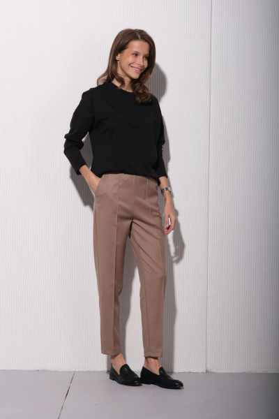 Бежевые брюки делового стиля из текстиля Luitui R2056 бежевый - фото 1