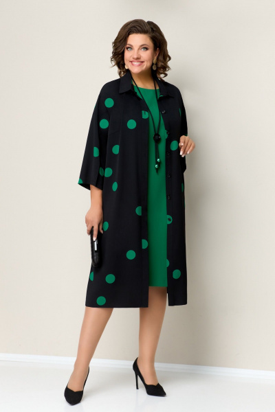 Блуза, платье VOLNA 1326 черно-изумрудный - фото 1