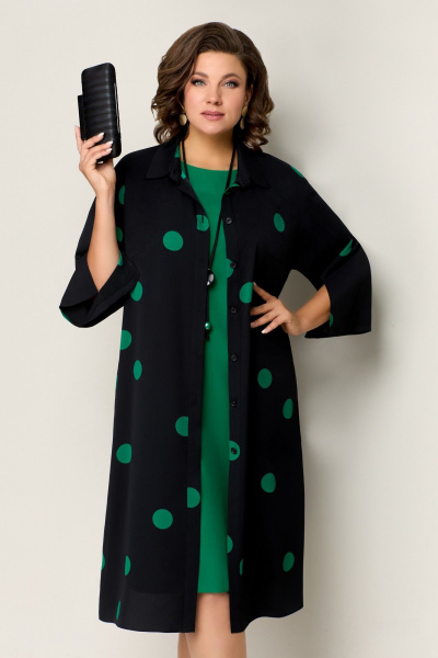 Блуза, платье VOLNA 1326 черно-изумрудный - фото 3