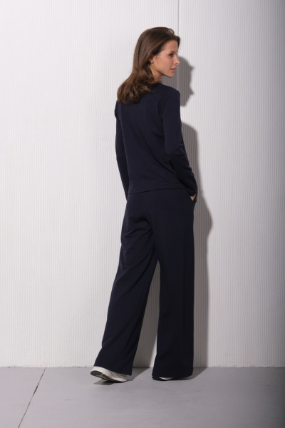 Джемпер и брюки из трикотажа с эластичным поясом Luitui R4017 темно-синий - фото 4