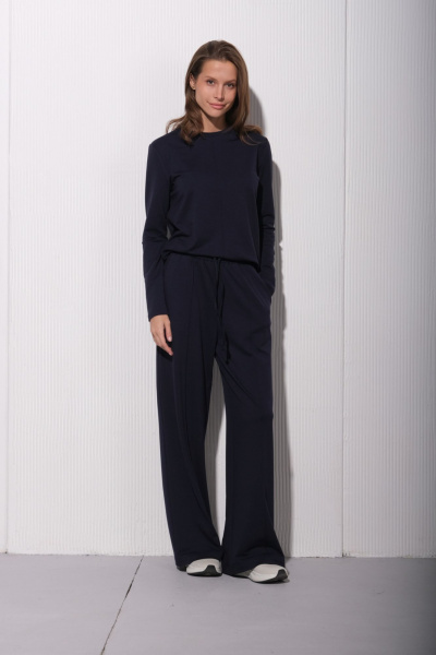 Джемпер и брюки из трикотажа с эластичным поясом Luitui R4017 темно-синий - фото 3