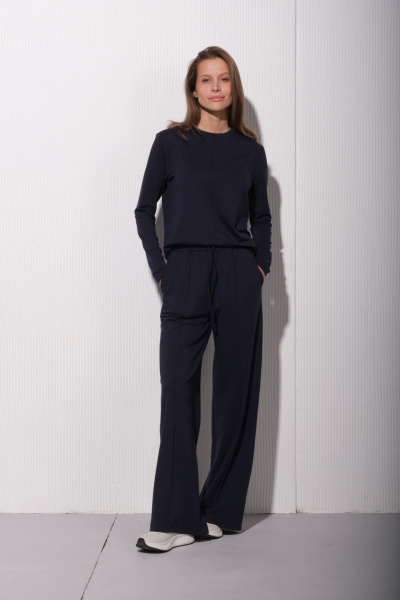 Джемпер и брюки из трикотажа с эластичным поясом Luitui R4017 темно-синий - фото 2