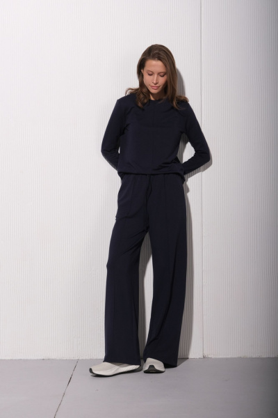 Джемпер и брюки из трикотажа с эластичным поясом Luitui R4017 темно-синий - фото 1