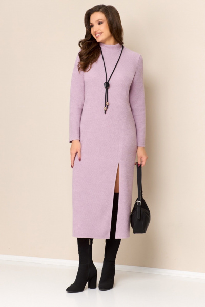 Платье полуприлегающего силуэта с разрезом из трикотажа VOLNA 1328 пудрово-розовый - фото 2