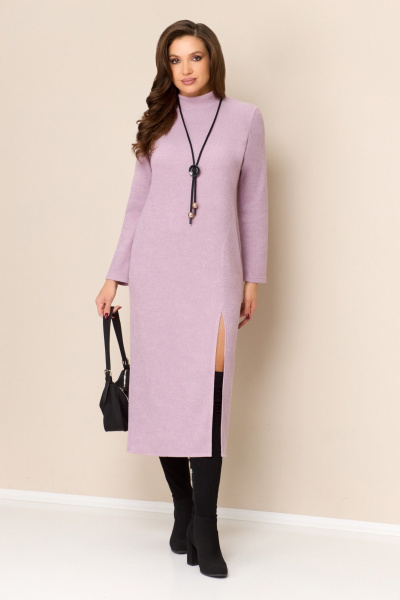 Платье полуприлегающего силуэта с разрезом из трикотажа VOLNA 1328 пудрово-розовый - фото 1