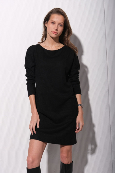 Круглогодичное платье в стиле на каждый день из трикотажа Luitui R1085 черный - фото 3
