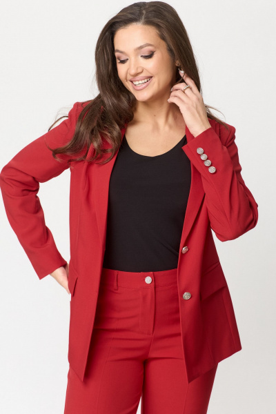 Костюм 2-ка: удлиненный жакет из текстиля и прямые брюки БелЭльСтиль 866-2_99_22+596-2_79_22 красный - фото 12