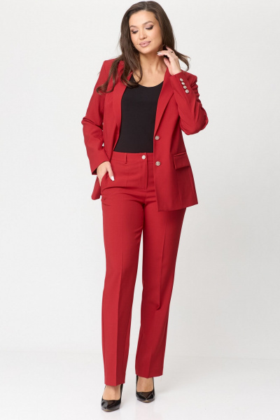 Костюм 2-ка: удлиненный жакет из текстиля и прямые брюки БелЭльСтиль 866-2_99_22+596-2_79_22 красный - фото 10
