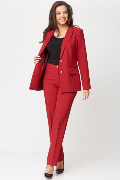 Костюм 2-ка: удлиненный жакет из текстиля и прямые брюки БелЭльСтиль 866-2_99_22+596-2_79_22 красный - фото 9