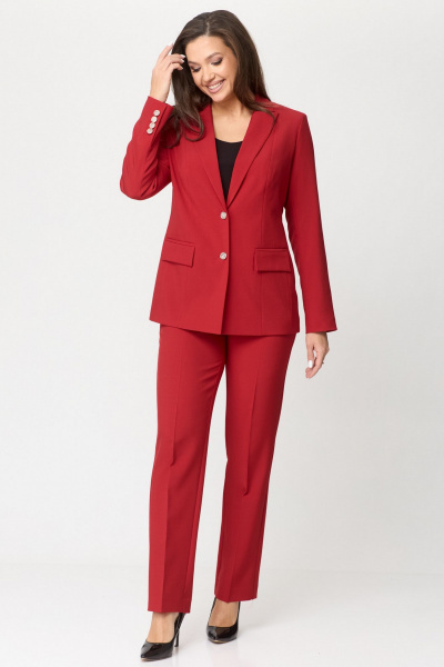 Костюм 2-ка: удлиненный жакет из текстиля и прямые брюки БелЭльСтиль 866-2_99_22+596-2_79_22 красный - фото 8