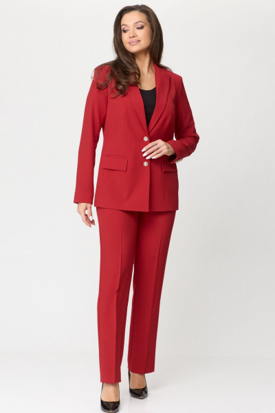 Костюм 2-ка: удлиненный жакет из текстиля и прямые брюки БелЭльСтиль 866-2_99_22+596-2_79_22 красный - фото 7