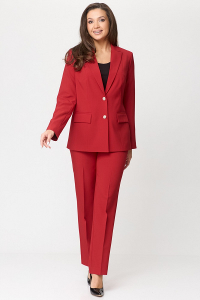 Костюм 2-ка: удлиненный жакет из текстиля и прямые брюки БелЭльСтиль 866-2_99_22+596-2_79_22 красный - фото 6