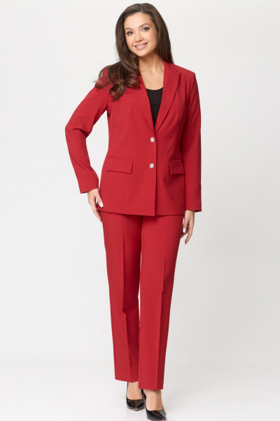 Костюм 2-ка: удлиненный жакет из текстиля и прямые брюки БелЭльСтиль 866-2_99_22+596-2_79_22 красный - фото 5