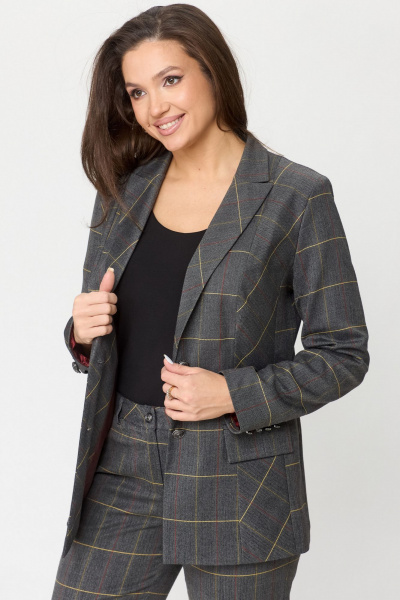 Костюм 2-ка: удлиненный жакет из текстиля и классические брюки БелЭльСтиль 866-2_99_22+596-2_89_22 клетка - фото 5