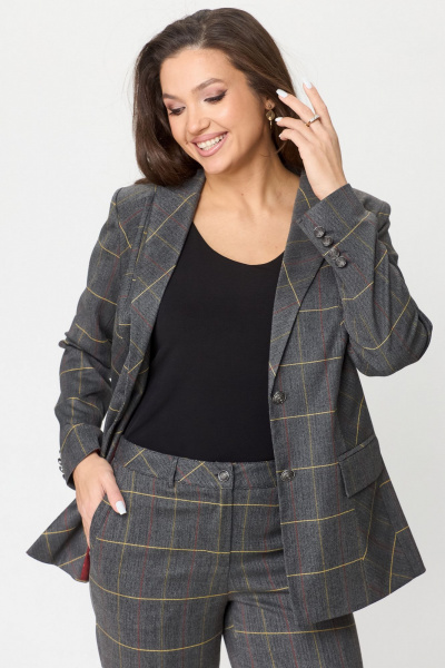 Костюм 2-ка: удлиненный жакет из текстиля и классические брюки БелЭльСтиль 866-2_99_22+596-2_89_22 клетка - фото 4