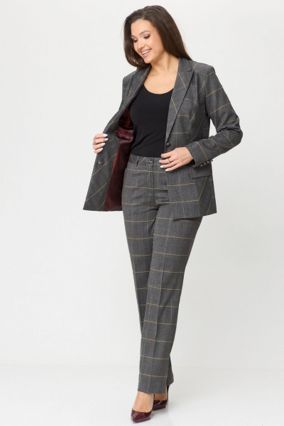 Костюм 2-ка: удлиненный жакет из текстиля и классические брюки БелЭльСтиль 866-2_99_22+596-2_89_22 клетка - фото 3
