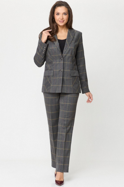Костюм 2-ка: удлиненный жакет из текстиля и классические брюки БелЭльСтиль 866-2_99_22+596-2_89_22 клетка - фото 2